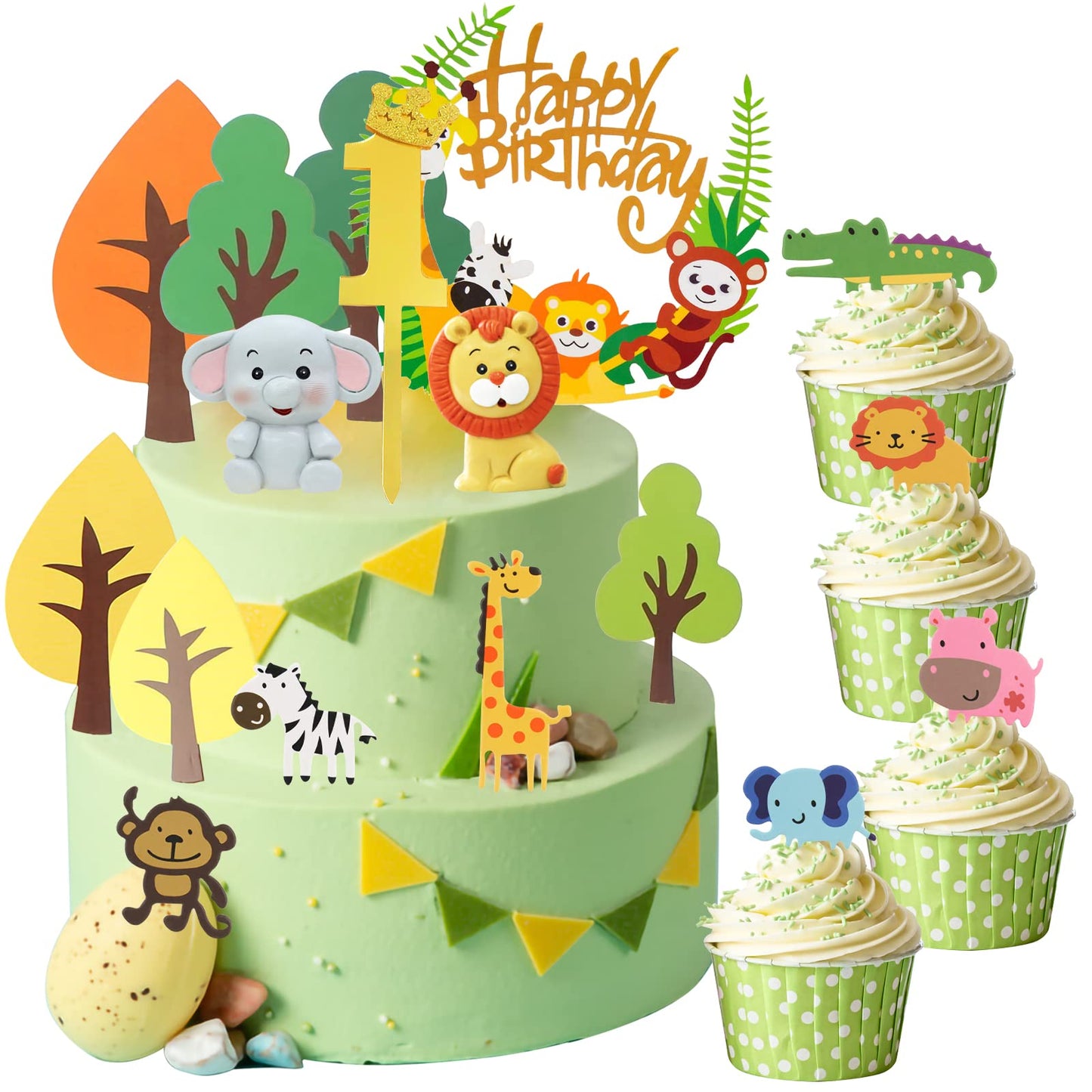 BOYATONG Cake Topper Happy Birthday aus Holz Kuchendeko Geburtstag, Kuchen Deko für Mädchen Jungen Frauen Mann Größe 15x 20cm, Beige