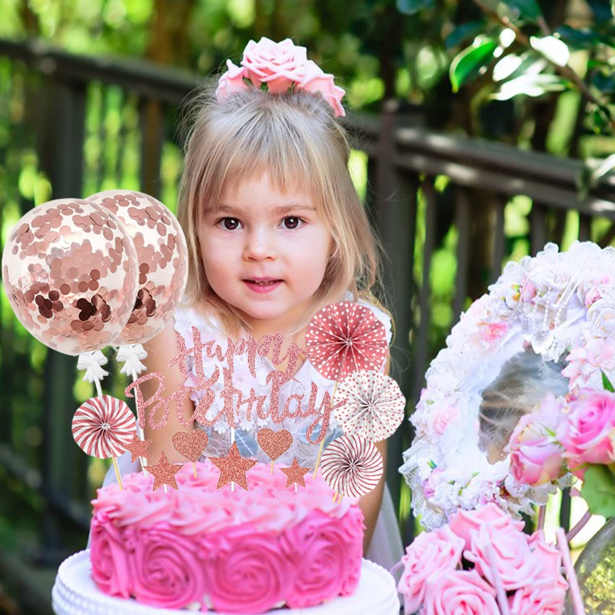 BOYATONG Cake Topper Happy Birthday aus Holz Kuchendeko Geburtstag, Kuchen Deko für Mädchen Jungen Frauen Mann Größe 15x 20cm, Beige