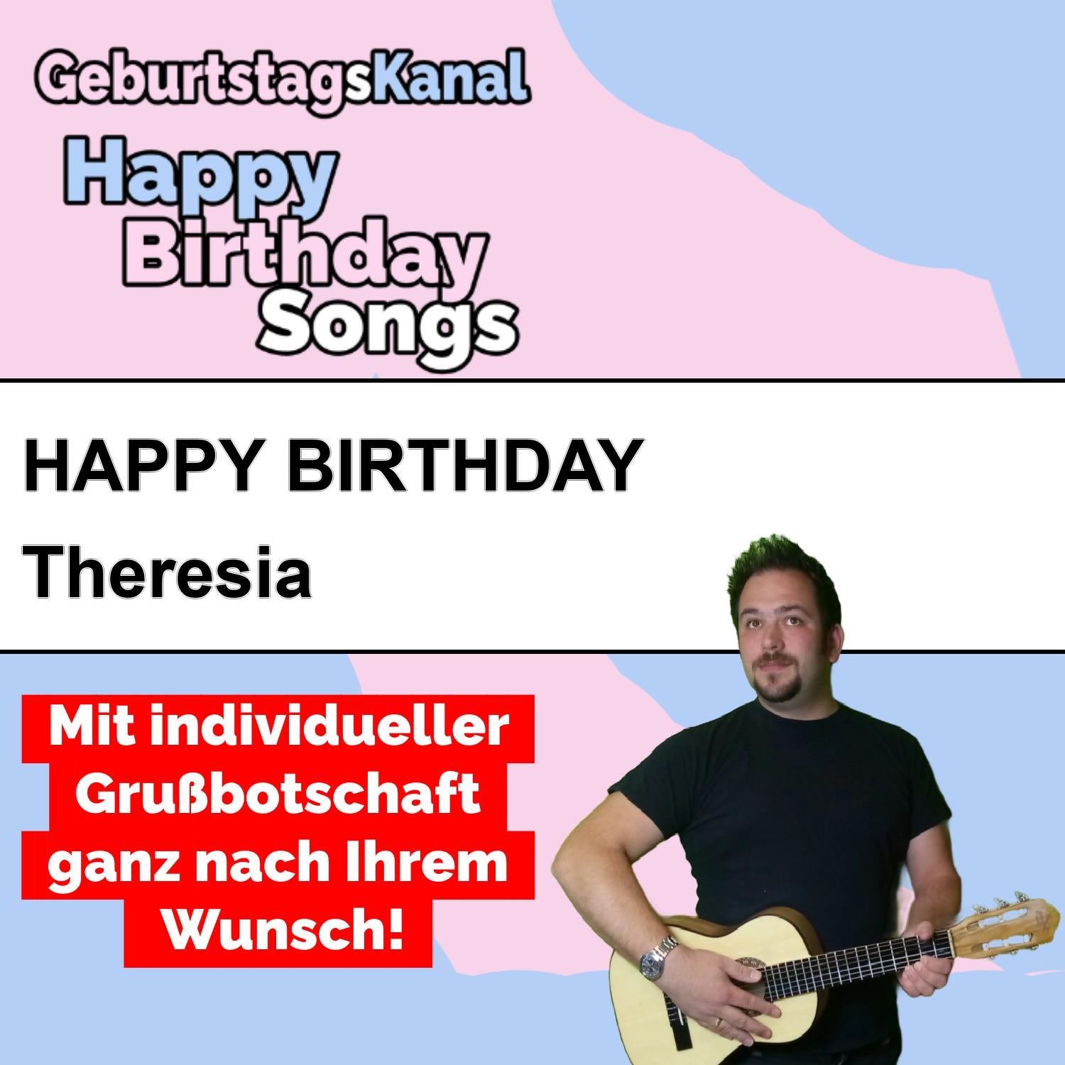 Produktbild Happy Birthday to you Theresia mit Wunschgrußbotschaft
